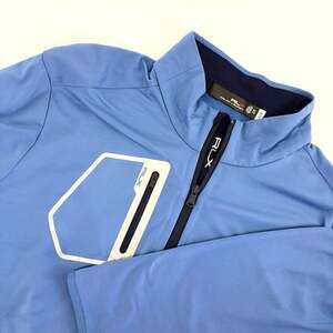RLX Ralph Lauren Mens XXL Blue Stretch Jersey 1/4 Zip Pullover Chest Pocket Golf